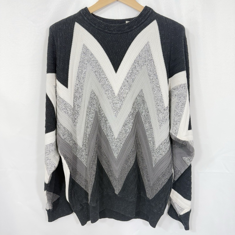 Vintage‎ Carlo Colucci Sweater Made In Germany Men's 52 XXL Gray Black Chervon